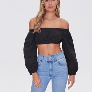 Forever 21 Off-the-Shoulder Lace-Trim Crop Top